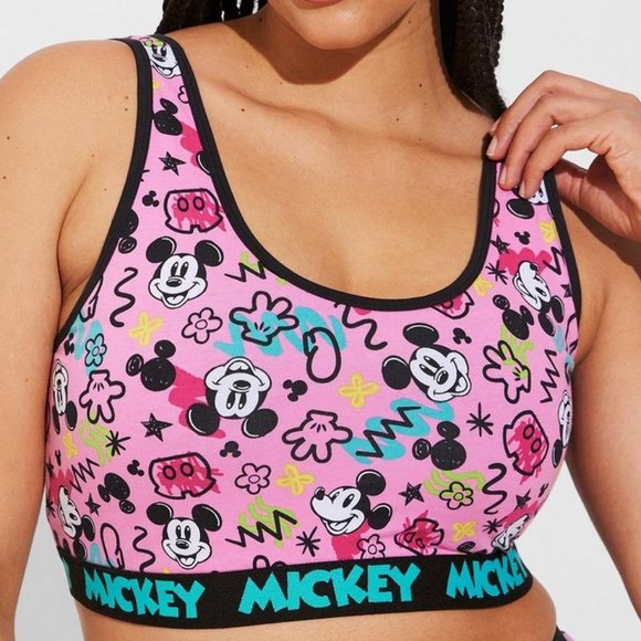 ❤️NWT VINTAGE TORRI DISNEY MICKEY MOUSE PRINT BRALETTE SCOOP SPORT BRA WIRELESS - Picture 11 of 14